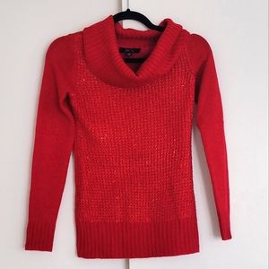 BCX Red Sequin Sweater with  Cowl Neck - Size XS